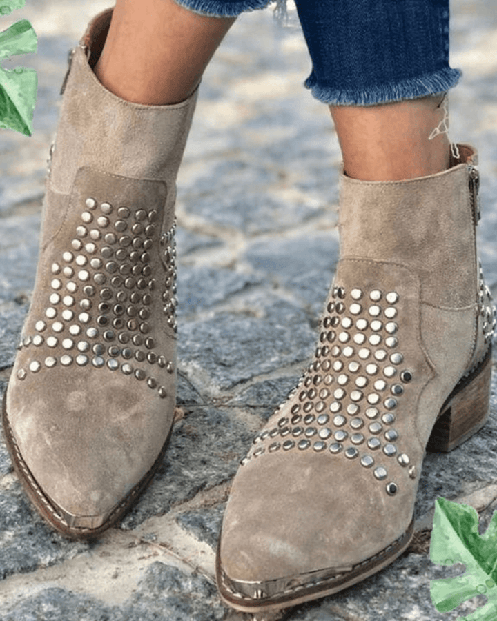  SIMONE | STUDDED POINTED ANKLE BOOTS