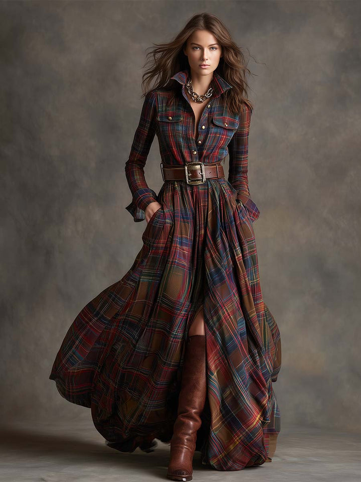 GIULIETTA | MAXI CHECK SHIRT DRESS WITH BELT
