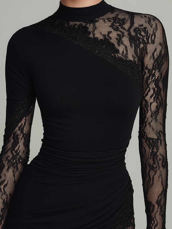 ANTHEA | TURTLENECK LACE TULLE MINI DRESS