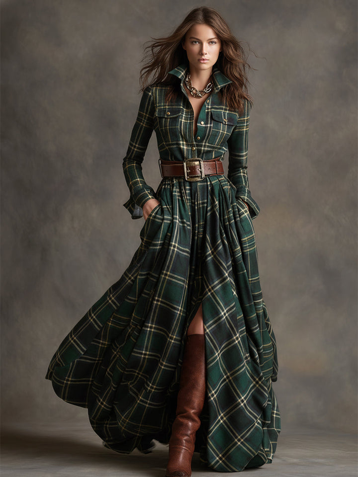 GIULIETTA | MAXI CHECK SHIRT DRESS WITH BELT
