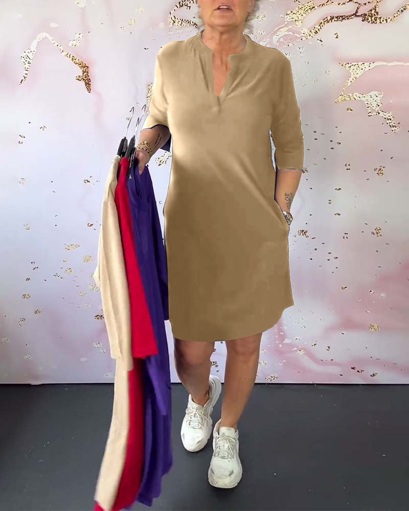 LETTICE | V-NECK SOLID COLOUR DRESS