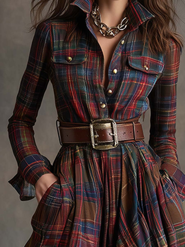 GIULIETTA | MAXI CHECK SHIRT DRESS WITH BELT