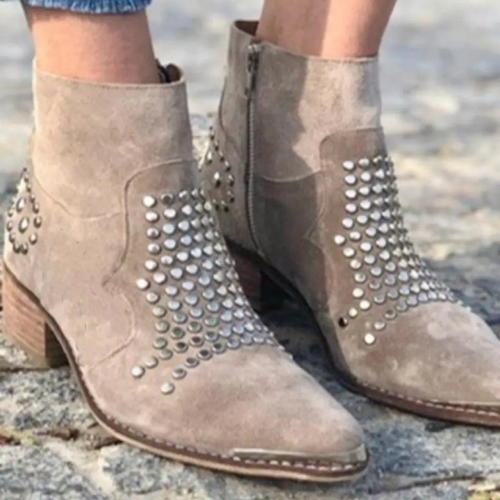  SIMONE | STUDDED POINTED ANKLE BOOTS