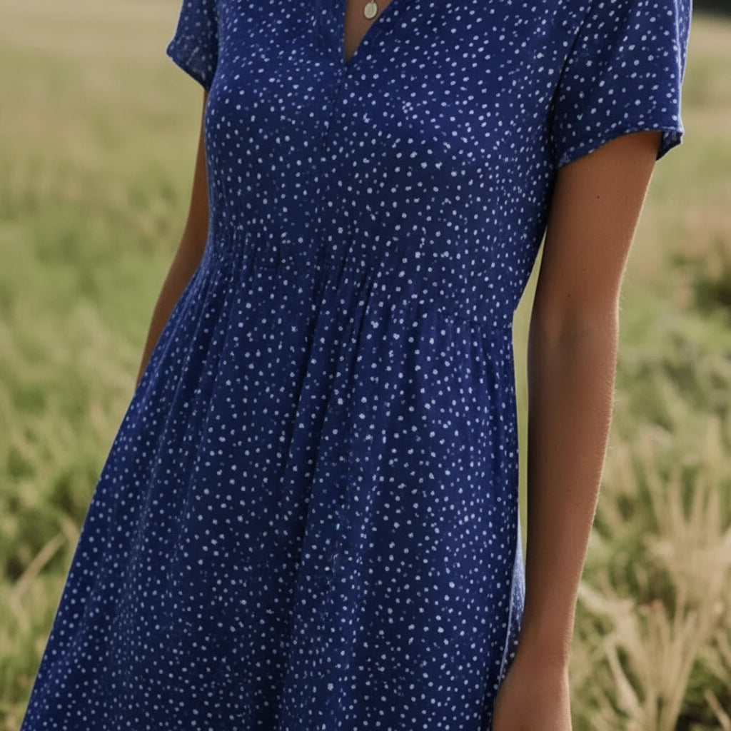 ROSALINDA | POLKA DOT V-NECK MIDI DRESS