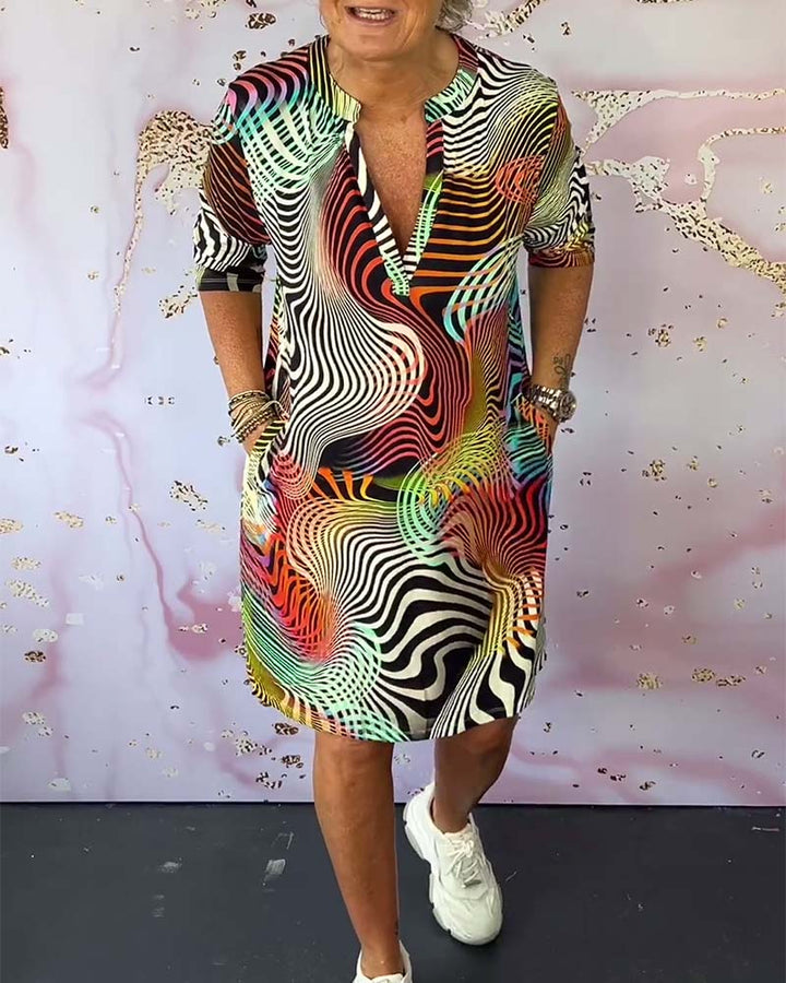 BEVERLEY | COLOURFUL V-NECK DRESS