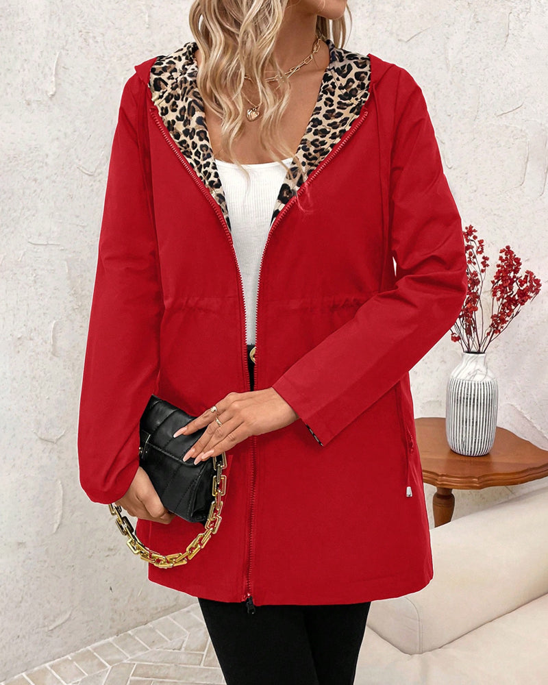 MEREDITH | REVERSIBLE HOODED COAT WITH LEOPARD PRINT